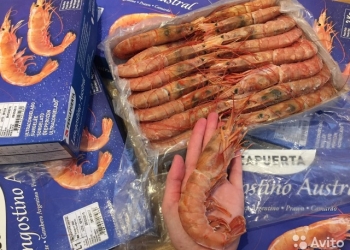Лангустины крупные, креветки без льда.