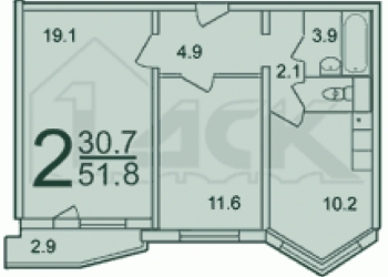 2-к квартира, 52 м2, 15/17 эт.П44-Т