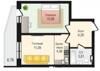 2-к квартира, 47 м2, 5/17 эт.