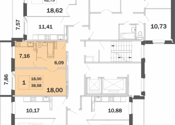 1-к квартира, 38 м2, 3/17 эт.