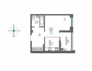1-к квартира, 36 м2, 1/8 эт. ЖК Утесов
