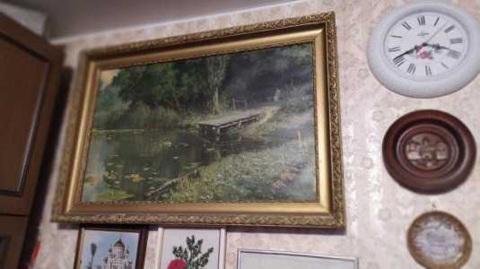 Репродукция картины Поленова "Заросший пруд". 50-годы. Размер 90*60см с рамой.