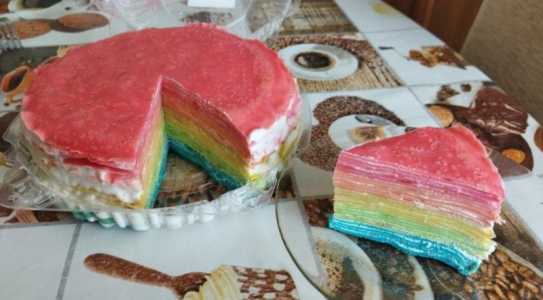 Радужный блинный торт