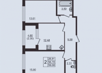 2-к квартира, 59 м2, 2/28 эт.