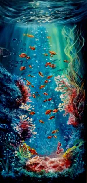 Подводный мир, картина маслом.