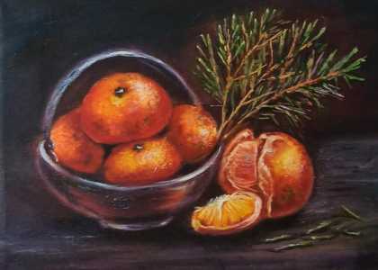 Мандарины, картина маслом.