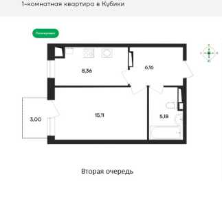 1-к квартира, 37 м2, 2/4 эт.