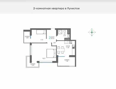 2-к квартира, 52 м2, 12/13 эт. Лучистое