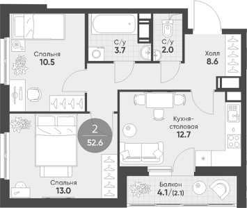 2-к квартира, 52 м2, 3/11 эт.