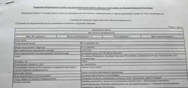 Продажа земельного пая ДНР, Марьинский район, село Елизоветовка