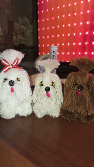 Игрушка "собака" из пряжи, ручная работа