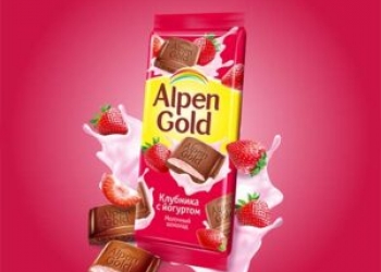 Альпен Гольд шоколад молочный Клубника с йогуртом 90гр