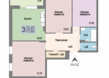3-к квартира, 78 м2, 4/9 эт.