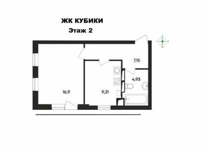 1-к квартира, 37,4 м2, 2/4 эт. ЖК Кубики