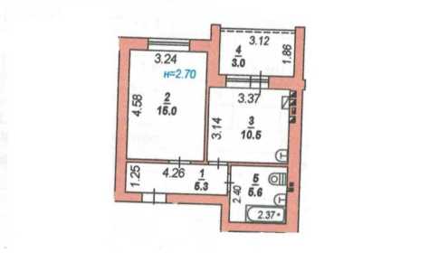 1-к квартира, 40 м2, 5/5 эт.