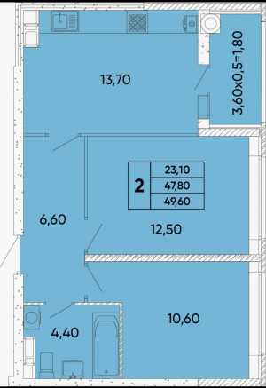 2-к квартира, 50 м2, 3/8 эт. в новостройке