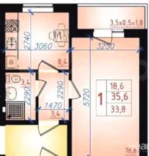 1-к квартира, 35 м2, 3/5 эт. ЖК Мега