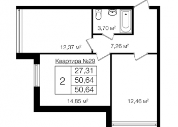 2-к квартира, 50 м2, 2/3 эт.
