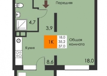 1-к квартира, 37 м2, 6/10 эт.