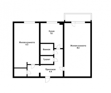 2-к квартира, 50 м2, 2/5 эт.