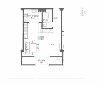 1-к квартира, 46 м2 Вилла Ливадия