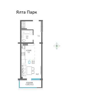1-к квартира, 33 м2, 8/12 эт. Ялта Парк