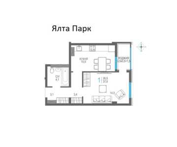 1-к квартира, 37 м2, 12/12 эт. ЯлтаПарк