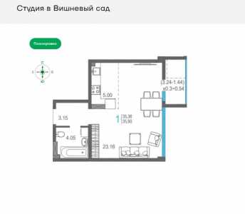 1-к квартира, 35,9 м2, 8/16 эт. Вишневый сад