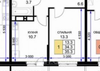 1-к квартира, 35 м2, 7/16 эт.