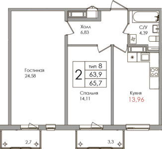 2-к квартира, 63 м2, 12/12 эт.