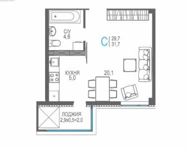 1-к квартира, 33 м2, 5/8 эт. ЖК ЦентрПарк