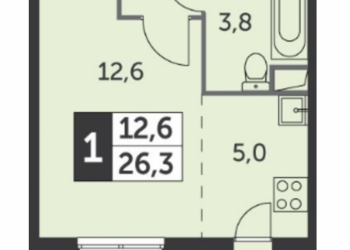 1-к квартира, 26 м2, 16/18 эт.