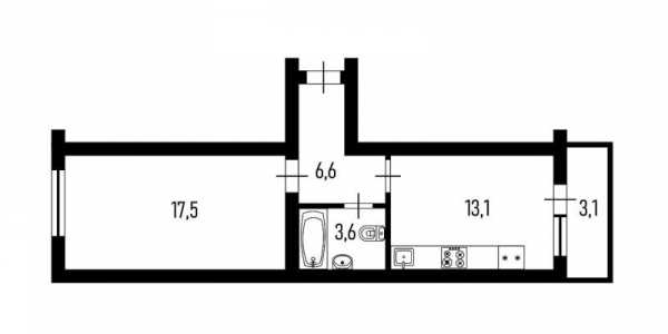 1-к квартира, 40 м2, 6/6 эт.