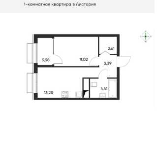 1-к квартира, 38 м2, 1/4 эт. ЖК Листория