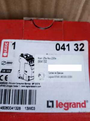 Контактор модульный "Legrand" 25A 4НО 230V 04132