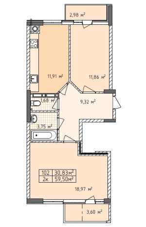 2-� ��������, 59,51 �2, 10/12 ��. ��"������", �����������, ��-� ������ 29�